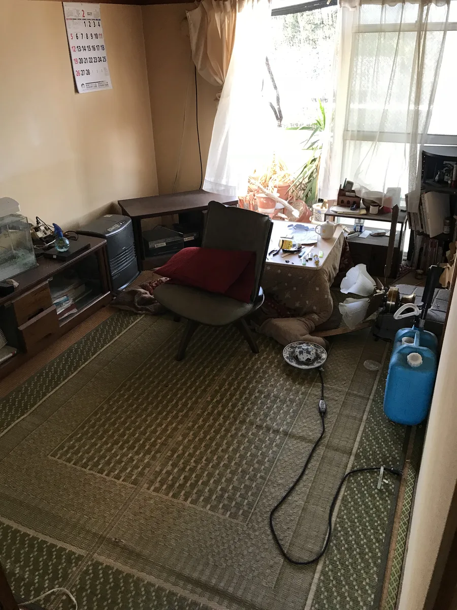 一戸建て片付け前の和室 — 家具や生活用品がある状態